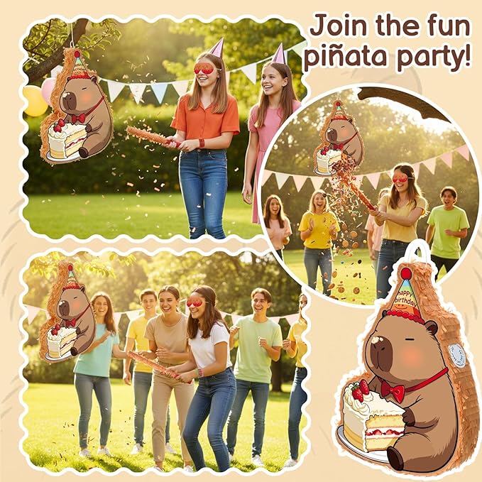 Capybara Piñata Party Set Animal Themed Birthday Party Supplies with Pencils Snap Bracelets Stamps Keychains Stickers for Birthday Baby Shower Party