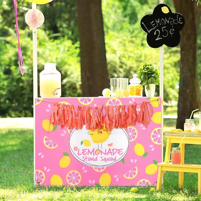 45" x 31" Lemonade Tablecloth for Lemonade Stand Supplies Lemon Table Cover for Lemon Party Supplies Summer Beach Picnic Birthday Party Decorations(Pink)