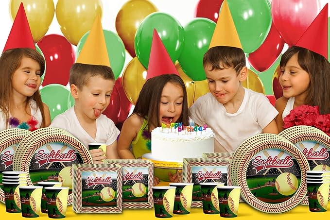 Softball Star Birthday Party Supplies - Softball Party Decorations - Softball Party Supplies - Girls Softball Birthday - Tableware Set Includes Plates Napkins Cups - Kit for 16