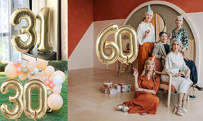 40 Inch Light Gold 80th Birthday Balloon,White Gold Giant 80 Foil Mylar Helium Large Number Balloon,Champagne Gold 80th Birthday Decorations for Women Men Anniversary Events Party Decor Supplies