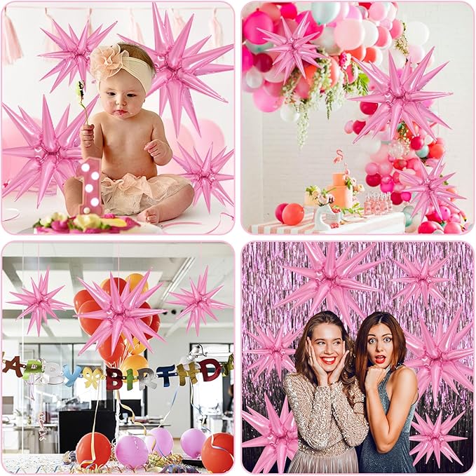 10 Pcs Pink Star Balloons Explosion Balloons Foil Cone Balloon Magic for Birthday Wedding Anniversary Party Backdrops Decorations Supplies, 6 Pcs 22Inches and 4 Pcs 27Inches