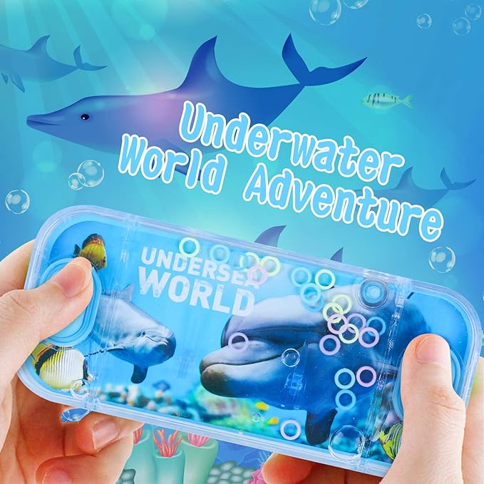 SevenQ Handheld Ocean Theme Water Toss Ring Game - 4 Pack Aqua Toys for Kids Stocking Stuffers