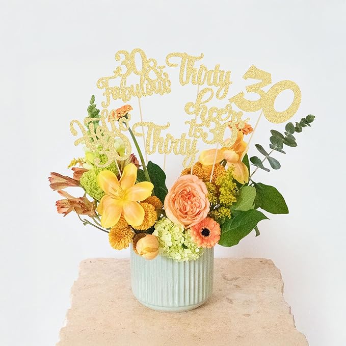 Gyufise 15Pcs 30th Birthday Centerpiece Sticks Thirty Happy 30th Table Flower Centerpieces Sticks Cheers to 30 Floral Decorations for 30th Birthday Party Centerpieces Supplies Gold