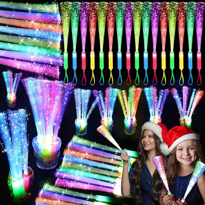 200PCS Glow Fiber Optic Sticks, LED Light Wands, Glow in The Dark Party Supplies, Fiber Optic Wands for Weddings, Birthdays&Events,Flashing LED Party Favors,Colorful Light Sticks for Kids&Adults