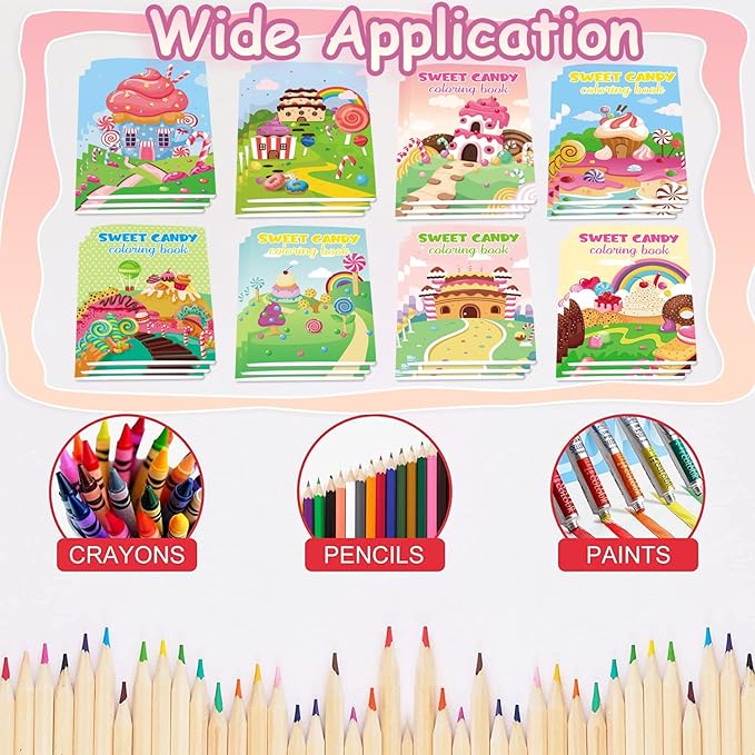 Lyosehy 24PCS Coloring Books Colours Candyland Theme Party Favors Candyland Coloring Books Bulk Sweet Ice Cream Theme Birthday Party Drawing Book Craft Supplies