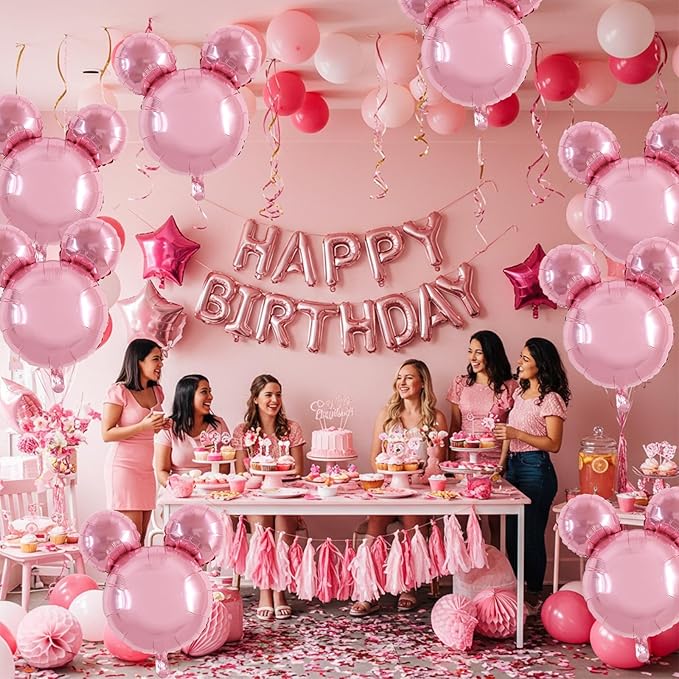 Vuzvuv 12pcs 24 Inches Mouse Head Foil Balloons, Pink Mouse Shaped Balloon for Birthday Party, Baby Shower,Theme Party Decoration,Graduation Party Supplies