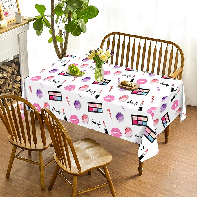 Lide Road 2Pcs SPA Makeup Party Tablecloth SPA Makeup Plastic Table Covers Cosmetics Makeups Themed Party Supplies Cosmetics Makeups Disposable Table Cover for Cocktail Birthday Supplies, 54x87In
