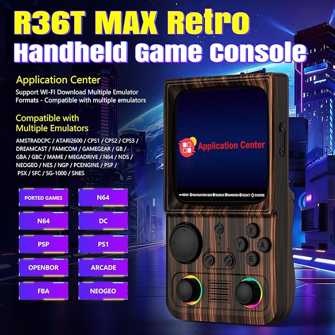 R36TMAX Retro Gaming Console, 4.0'' IPS Screen, Retro Handheld Game Console with 18000+ Classic Games Supports WiFi Networked Fighting and OTG, 4000mAh Battery, with Portable Case(Coffee Brown 64GB)