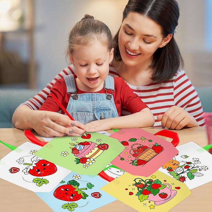 Strawberry Coloring Goodie Bags for Kids - 24Pcs Valentine's Day Strawberry Bulk Color Your Own Gift Bags with Handle FruitsTheme Reusable Coloring Bag Non Woven Tote Bag for DIY Crafts Party Favors