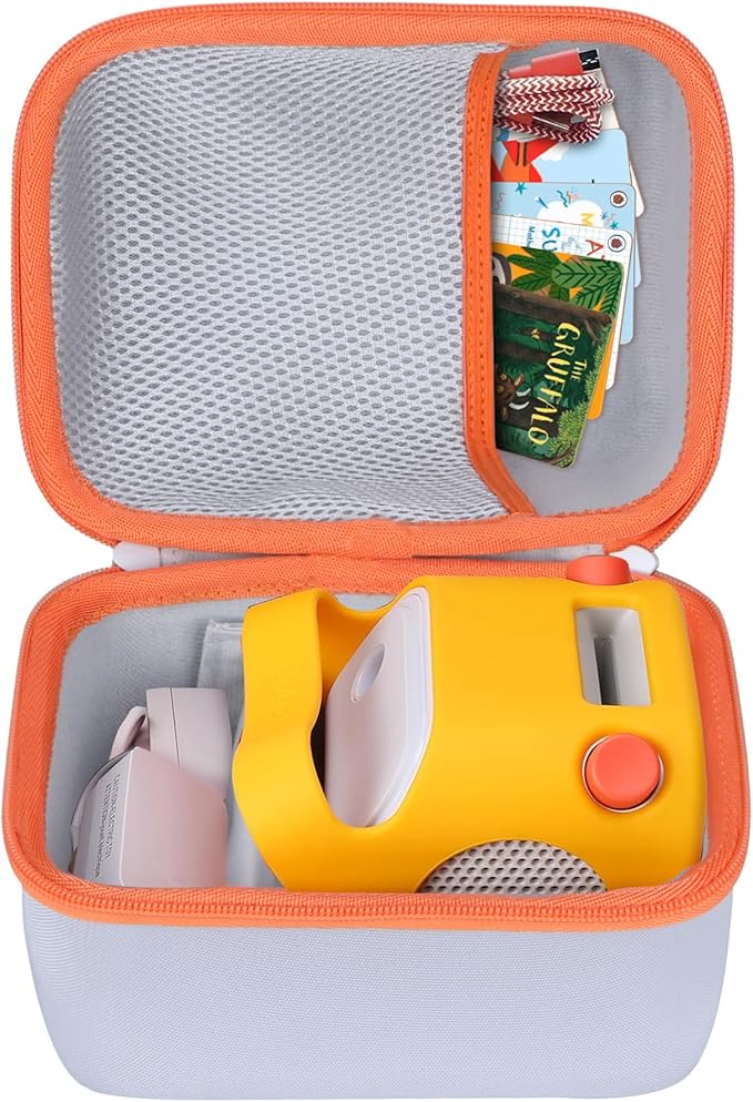 Hard Case Compatible with Yoto Player Kids Speaker Kids Audio Music Children Player (Off White + Orange Case)