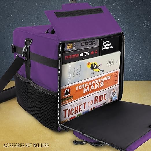 ENHANCE Board Game Shoulder Bag - Collector's Edition Board Game Storage with Shoulder Strap and Accessories Pockets for Dice, Cards, More - Reinforced Carrier Protects Tabletop Games (Dragon Purple)
