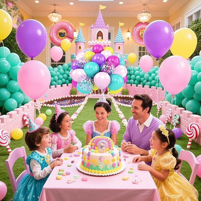 Pink Blue Purple Balloon 64Pcs 12 Inch，Multicolour Balloons for Cartoon Themed Birthday Party Decorations Boys Girls Gatherings Party Supplies