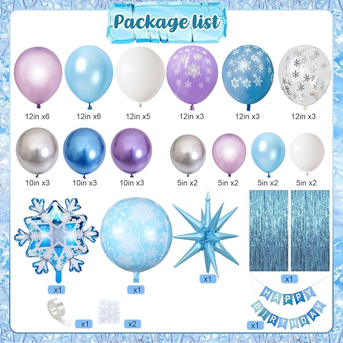 Winter Snow Birthday Party Decorations, 4D Snowflake Winter Wonderlan Balloon Garland Arch Kit Blue Purple Silver Balloons for Princess Baby Its Cold Outside Onderland Birthday Party Decoration