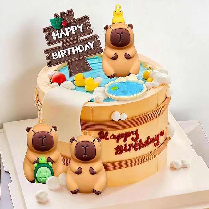 Capybara Cake Topper Capybara Birthday Decorations Cute Animal Capy Birthday Party Supplies Fqavors Mini Blowfish Figures Cake Decoration Baby Shower Decor