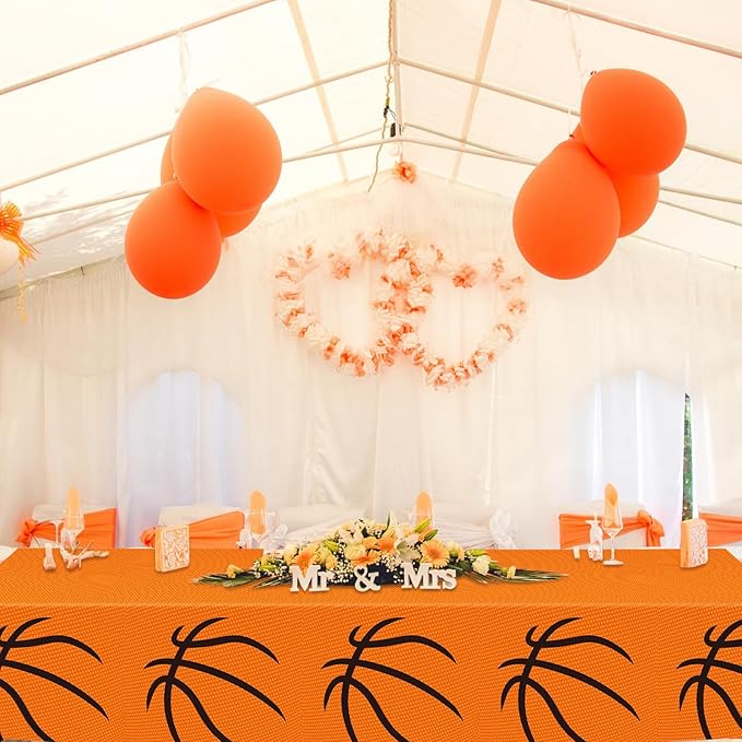 Mixweer 8 Pcs Basketball Plastic Tablecloth Birthday Party Decorations 54 x 108 Inch Basketball Field Rectangular Plastic Table Cover for Sports Theme Fan Sports Event Game Day Birthday Party Supplies