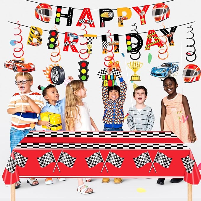 Race Car Party Decorations Race Car Happy Birthday Banner Race Car Theme Tablecloth for Baby Shower Race Car Birthday Party Supplies (Race Car)