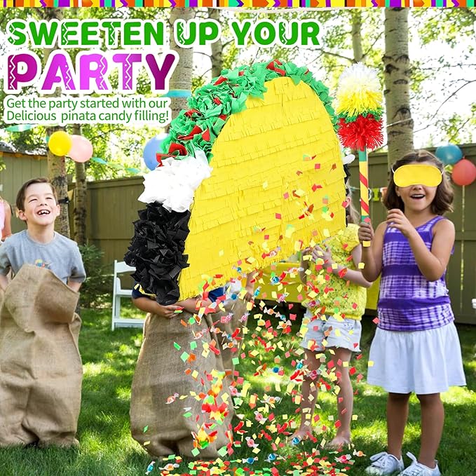 27" Taco Pinata Party Supplies - Large Paper Mache Taco Figurine for Fiesta, Cinco De Mayo, Birthday & Taco Two-Tuesday - Mexican Theme Centerpiece & Interactive Game for Candy & Fillers