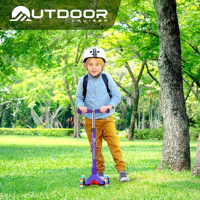 Outdoor Cruiser 3-wheel Kids Scooter – With Lean-to-steer Technology, Wide Deck, Led Lighted Wheel, 4-level Adjustable Height T-bar Handle, Support Kid Up to 150 Lbs, for Boys & Girls Ages 3-8, Purple