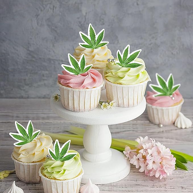 Ercadio 40 Pcs Edible Green Marijuana Cupcake Toppers Have a Dope Birthday Cake Topper Cake Drink Topper Decorations for Men Women Marijuana Them Party Supplies