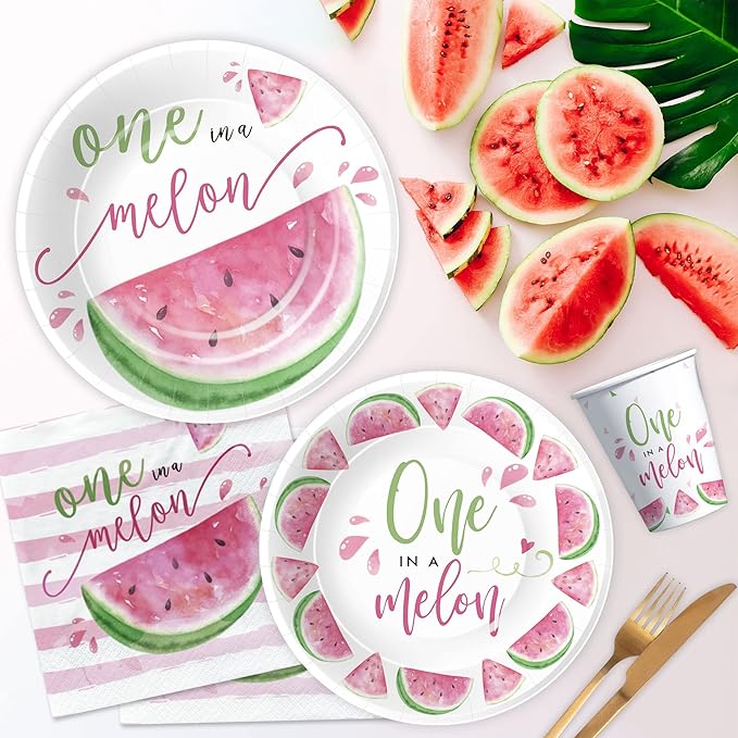 APOWBLS One In A Melon Party Decorations Tableware, Watermelon Party Supplies For 1st Birthday, Plate, Napkin, Tablecloth, Fork, Watermelon First Birthday Plates & Napkins Party Decorations | Serve 24