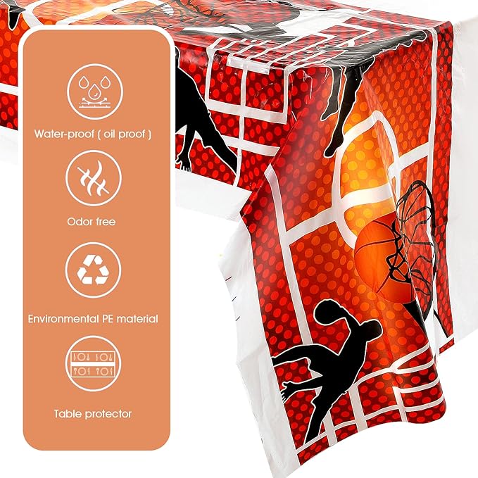 2-Piece Basketball Table Cloths - Plastic Table Cover, Disposable Basketball Theme Party Supplies for Kids Adult Birthday March Madness Party Decorations 180 * 108 cm