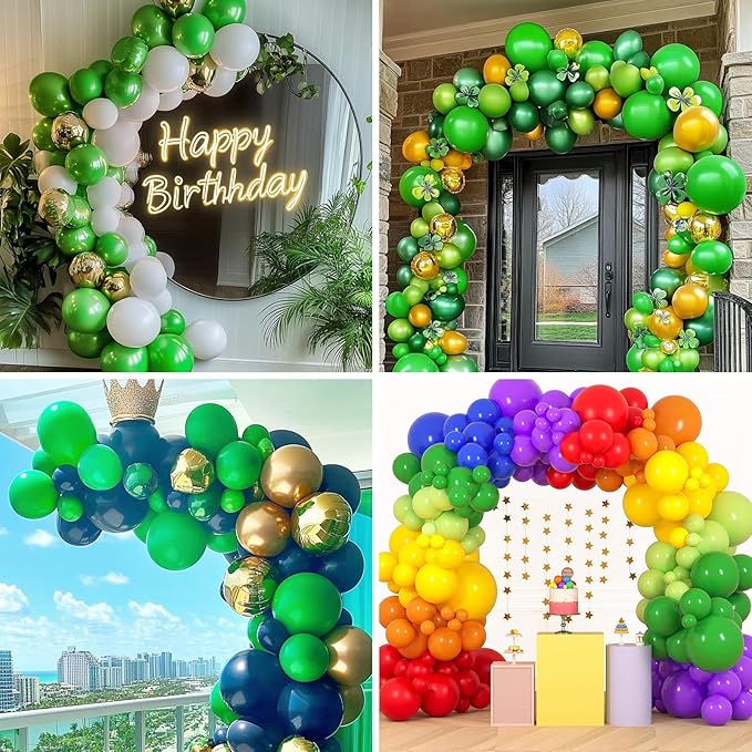 RUBFAC 129pcs Green Balloons Different Sizes 18 12 10 5 Inch Green Latex Christmas Balloon Garland Arch for Masquerade Party Decorations Birthday Baby Shower Wedding Party Supplies