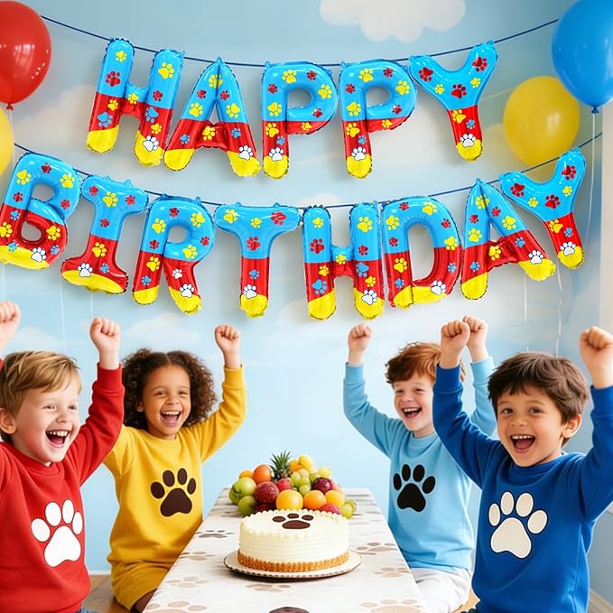 Happy Birthday Banner Balloons Letter Signs Party Decorations for Boys Girls, Paw Print Design
