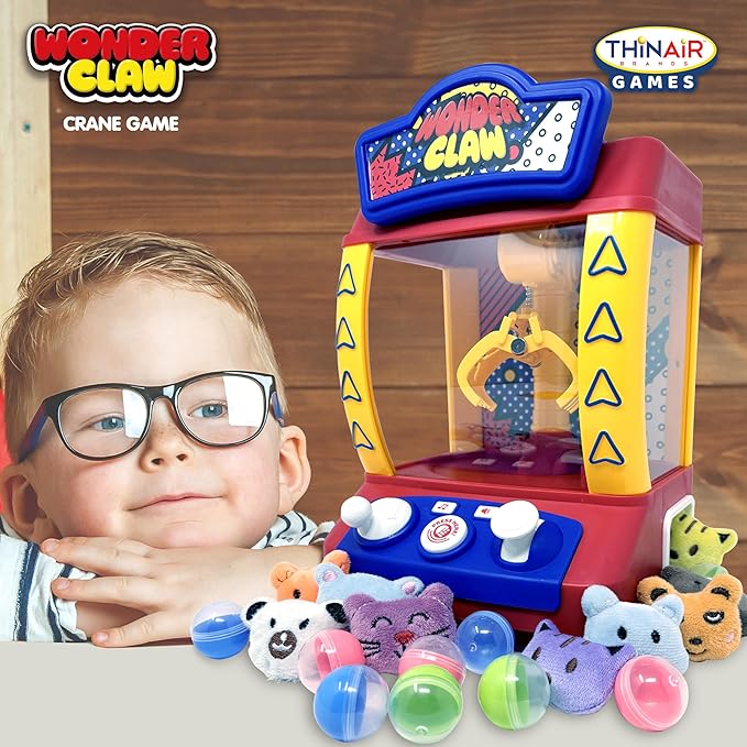 Thin Air Brands Wonder Claw Machine Crane Game for Kids - Arcade Style with 9 Stuffed Animal Prizes and 9 Balls, Sound Effects - Perfect Birthday Surprise Toy Grabber Arcade Game