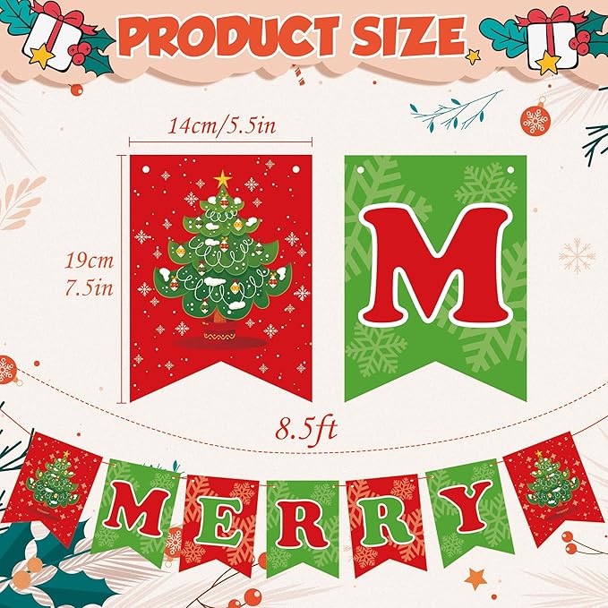 OHOME Christmas Party Decorations - Merry Christmas Banner | CHRISTMAS Decorations for Indoor Outdoor - Xmas Backdrop Garland for Outside | Hanging Party Favors Supplies for Birthday