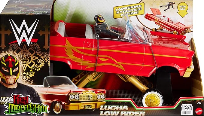 Mattel WWE Action Figure & Toy Vehicle Set, Rey Mysterio Main Event Figure & Lucha Low Rider Car with Launching Action & Hydraulics (Amazon Exclusive)