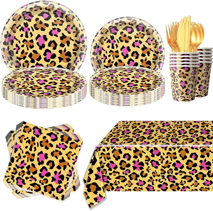 Leopard Print Party Decorations,Jungle Animal theme Decorations Include Tableware Cheetah Print Party Tableware Animal Cheetah Print Birthday Party Supplies