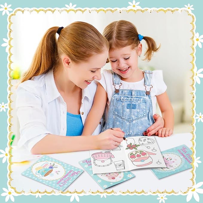 Tea Party Coloring Books for Kids 24Pcs Bulk Tea Time Themed Mini Coloring Booklet DIY Art Drawing Book with Teapots Cups for Toddlers Kids Classroom Birthday Party Favors Goodie Bag Filler