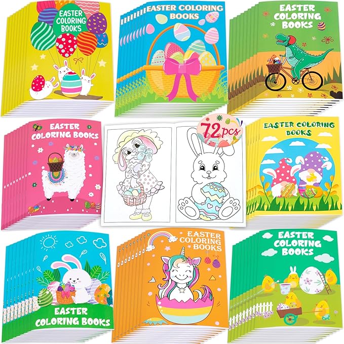 90shine 72PCS Easter Coloring Books for Kids Bulk, Spring Bunny Egg Crafts Basket Goodie Stuffer Bag Stuffers Exchange Gifts Party Favors Holiday Class Activity Supplies Decorations