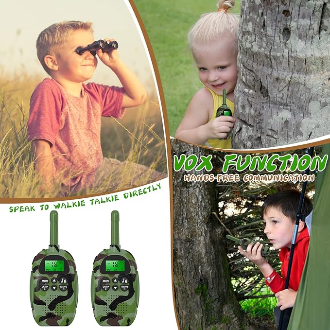 Walkie Talkies for Kids Adult, 2 Pack Rechargeable Kids Walkies Talkies, 3km Long Range, 22 Channels, Kid Birthday Gift for 3-12 Year Old Boys Girls for Outdoor Adventures, Hiking, Camo