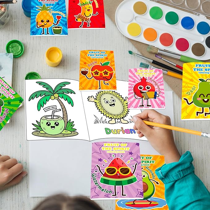 Lyosehy 24PCS Coloring Books Fruit Theme Party Favors Fruit Coloring Books Bulk Fruit Theme Including Pineapple pear Watermelon Banana Pomegranate Avocado etc. for Kids Home School Activity