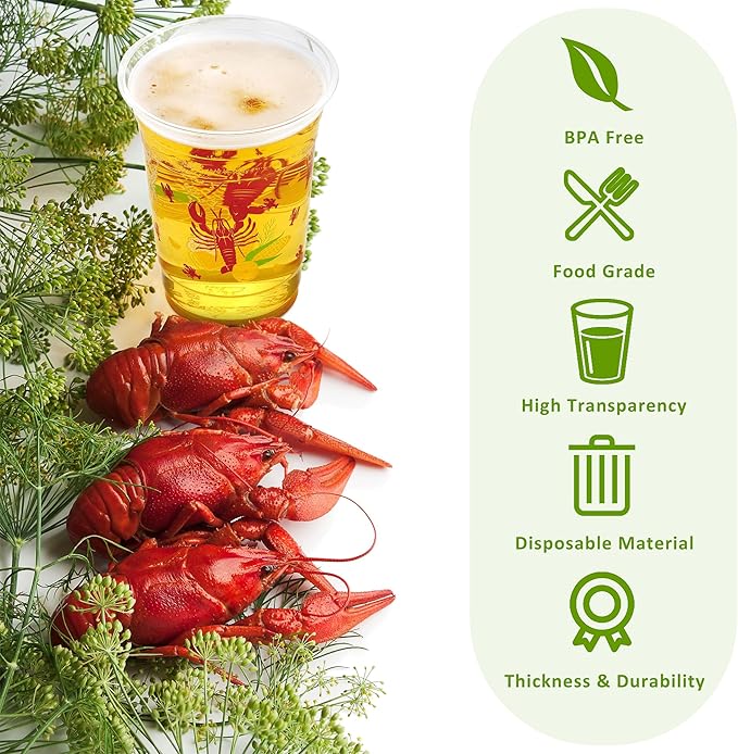 Kochorie 16 Oz Plastic Crawfish Boil Cups 120 Pcs Crawfish Party Supplies Clear Cups Plastic Drinking Cup Lobster Cups Crawfish Boil Party Cups for Lobster Seafood Party Birthday Decoration