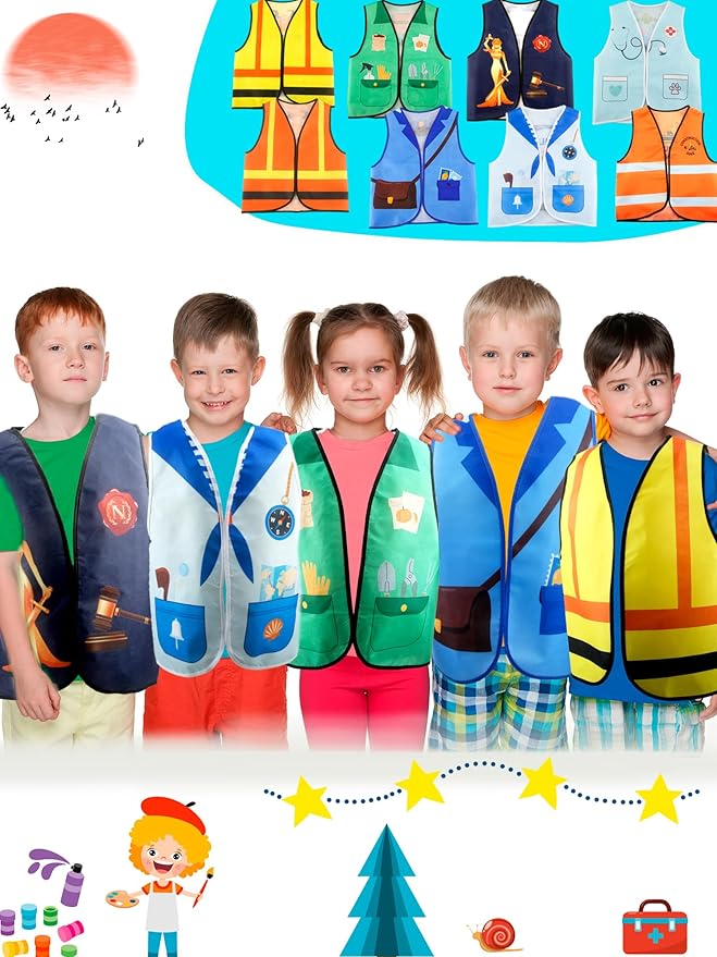 22 Pcs Kids Community Helper Dress Up Vest Occupation Costumes Career Cosplay Clothes for Kids Halloween Role Pretend Play