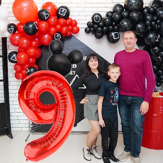 Mouse Number 9 Balloon 40 Inch Red Number 9 Balloon Mini Mouse Head Balloons Large Black Red Numeral Balloons for 9th Themed Birthday Baby Shower Decoration