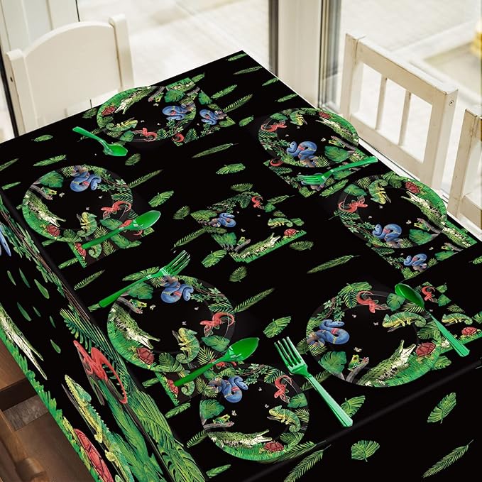 Reptile Lizard Snake Birthday Party Supplies Tableware Kit for 24 Guests Camping Wildlife Snakes Party Plates Napkins Decorations and Favors with Wilderness Jungle Alligator Turtle Tablecloth