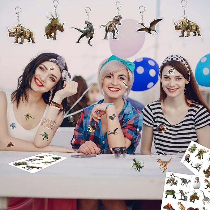 96PCS Realistic Dinosaur Party Favors Set include 72Pcs Dinosaur Temporary Tattoos Stickers, 24Pcs Dinosaur Slap Bracelet for Forest Dinosaur Dino Party Favors Prehistoric Dinosaur Themed Supplies
