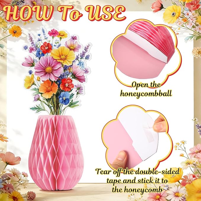 9 Pcs Wildflower Honeycomb Table Centerpieces Wildflower Birthday Party Decorations Spring Floral Table Centerpieces Paper Honeycomb Decor for Birthday Baby Shower Supplies Office