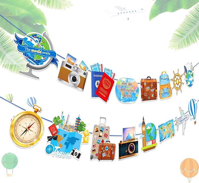 Adventure Awaits Banner Travel Party Supplies Adventure Begin Garland for Birthday Graduation Retirement Farewell Going Away Bachelorette Party Decor Supplies