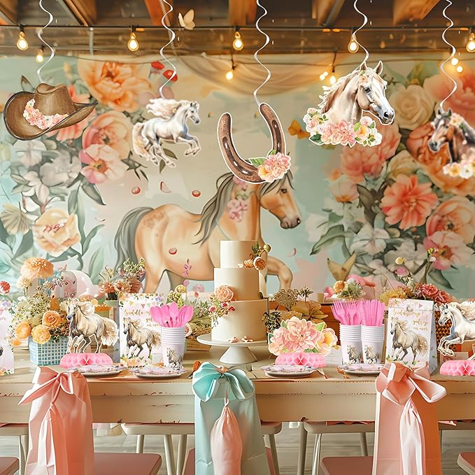 Girl Horse Party Centerpiece Set - Horse Honeycomb Girl Birthday Decorations and Horse Table Toppers for Kids' Horse-Themed Birthday and Baby Shower Table Decor