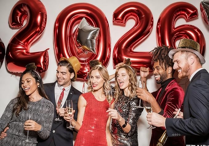 KALOR 42 Inch 2026 Red Foil Mylar Number Balloons, 2026 New Years Decorations for 2026 Happy New Year Eve and Graduations Party Supplies