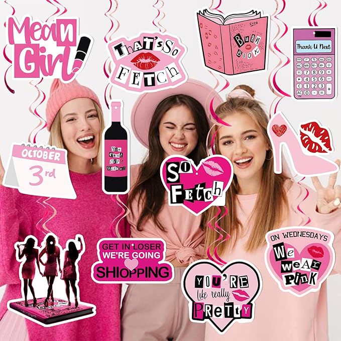 Popular Girl Birthday Party Set Pink High School Queen Theme Burn Book Popular Girl Birthday Decorations Pink Party Decorations Hot Pink Girls Hanging Princess Party Decorations
