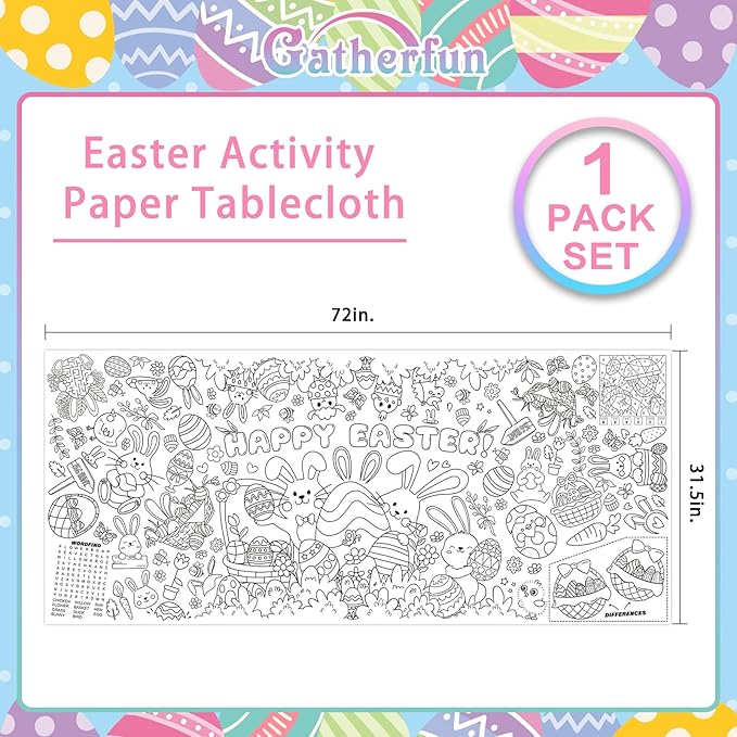 Gatherfun Easter Party Activity Poster - 31.5 x 72 Inches,Easter -Themed Party, Versatile Paper Coloring Banner/Table Cover for School Parties and Special Events Decoration