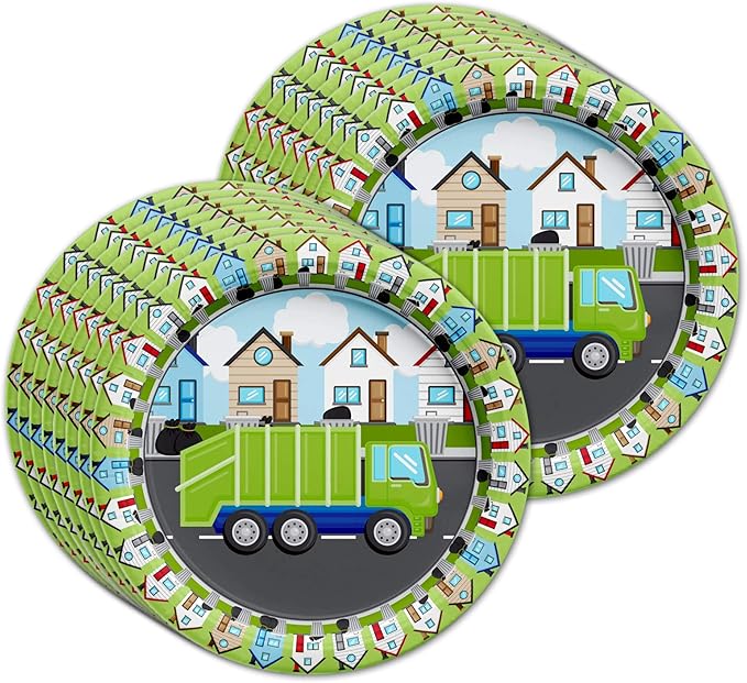 Garbage Trash Truck Birthday Party Supplies - Big Truck Birthday Party Supplies Set Includes Plates, Napkins, and Cups | Kit for 16