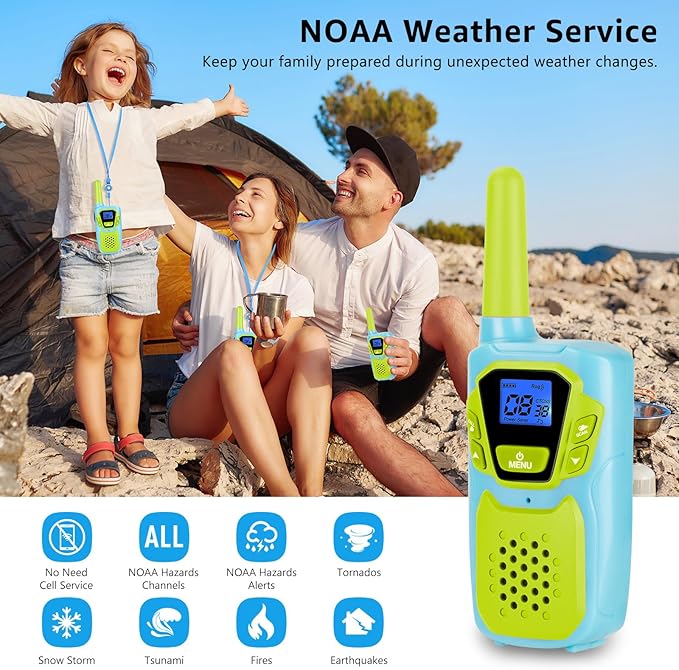 Walkie Talkies for Kids Adults Long Range Rechargeable 3 Pack, FRS 2 Way Radio Toy for 3-12 Year Old Boys Girls Toddlers, Shockproof NOAA Walkie-Talkie for Family Camping Skiing Cruise