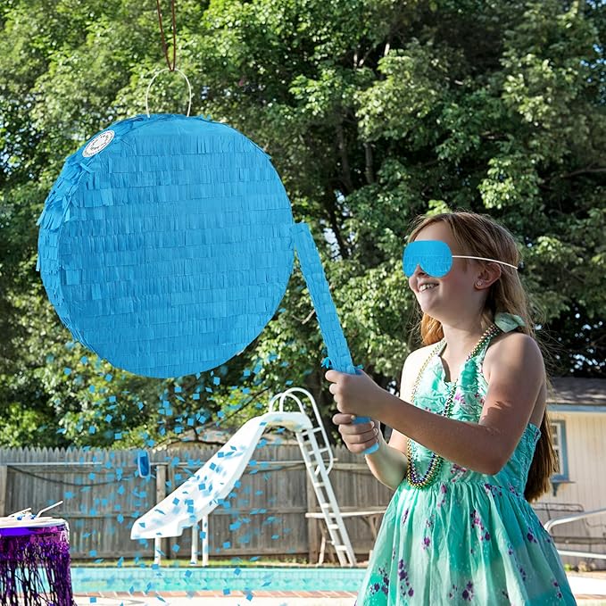 Blue Round Pinata with Stick Blindfold Confetti DIY Blank Pinata for Boys Kids Birthday Party Supplies Carnivals Halloween Christmas Decorations