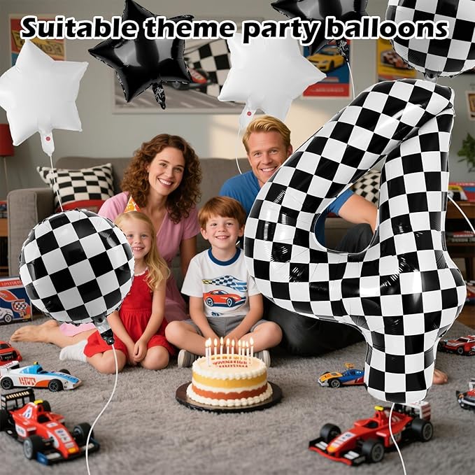 40 Inch Checkered Number Balloons 4 Black and White Foil Balloon for Girls & Boys Racing Car Theme Birthday Party Decorations, Party Supplies & Favors(Number 4)